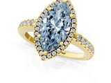 Yellow gold Fancy Blue Marquise Cut Diamond Halo Engagement Ring with Pavé Band and Prong Setting_28