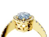 Yellow gold Fancy Blue Marquise Cut Diamond Halo Engagement Ring with Pavé Band and Prong Setting_31