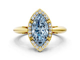 Yellow gold Fancy Blue Marquise  Cut Diamond Halo Engagement Ring with Split Shank and Four-Prong Setting_98