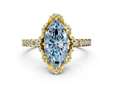 Yellow gold Fancy Blue Marquise Cut Diamond Halo Pave Band with Four-Prong Setting_3