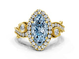 Yellow gold Fancy Blue Marquise Cut Diamond Halo Ring with Milgrain Pavé Band and Four-Prong Setting_53