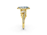 Yellow gold Fancy Blue Marquise Cut Diamond Halo Ring with Milgrain Pavé Band and Four-Prong Setting_55