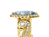 Yellow gold Fancy Blue Marquise Cut Diamond Halo Ring with Milgrain Pavé Band and Four-Prong Setting_58