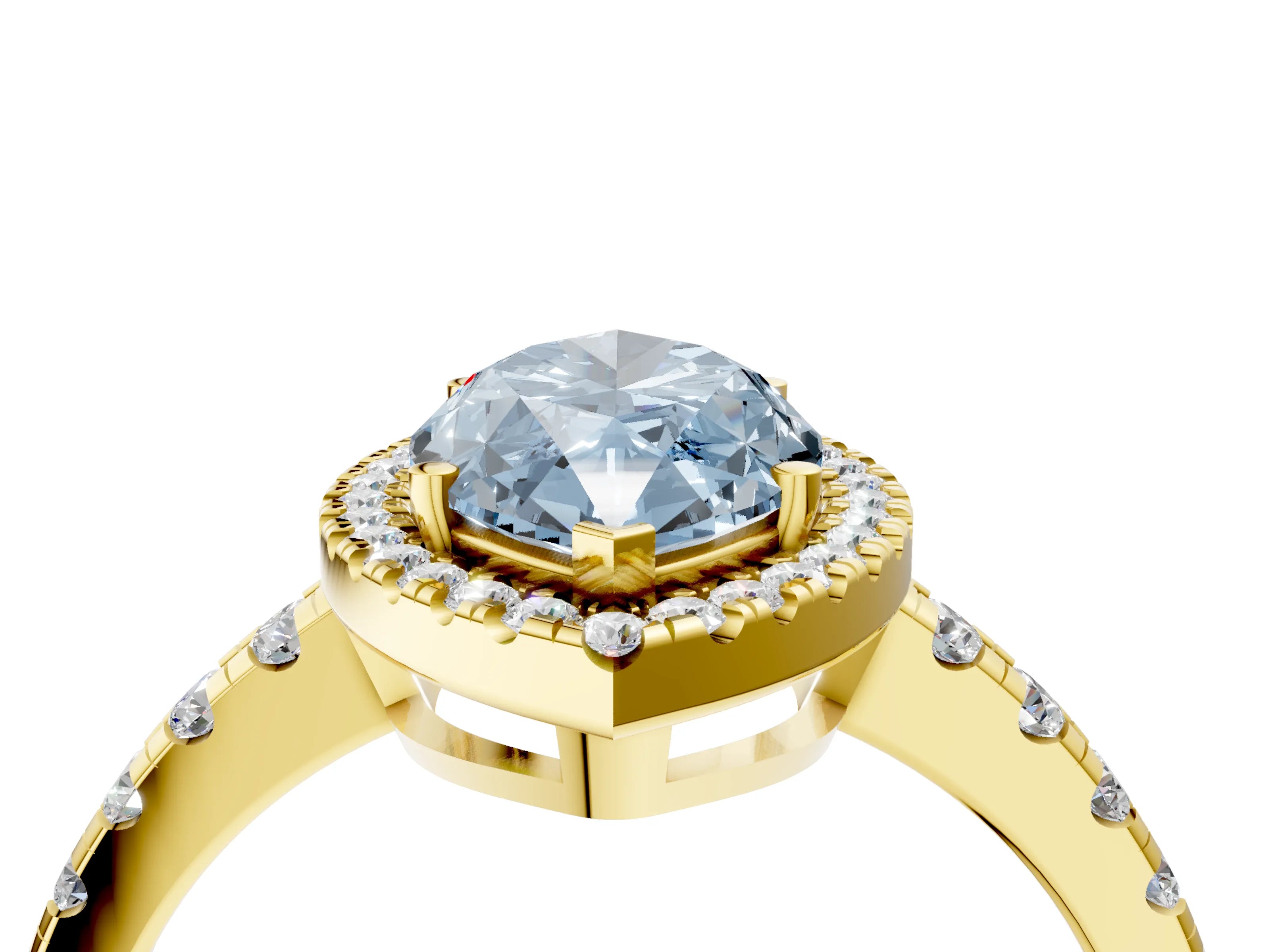 Yellow gold Fancy Blue Marquise Cut Diamond Halo Ring with Pavé Band and Four-Prong Setting_4