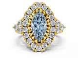 Yellow gold Fancy Blue Marquise Cut Diamond Halo Ring with Pavé Band and Four-Prong Setting_41