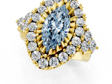 Yellow gold Fancy Blue Marquise Cut Diamond Halo Ring with Pavé Band and Four-Prong Setting_42