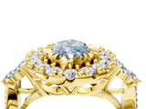 Yellow gold Fancy Blue Marquise Cut Diamond Halo Ring with Pavé Band and Four-Prong Setting_45