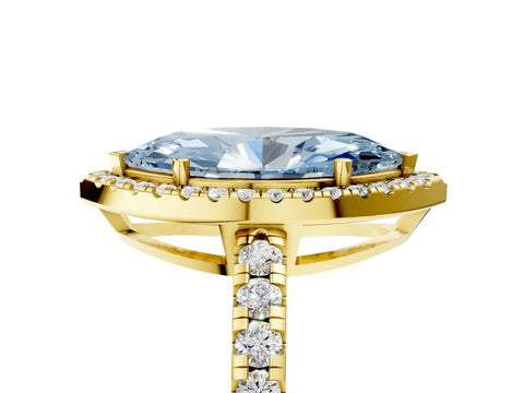 Yellow gold Fancy Blue Marquise Cut Diamond Halo Ring with Pavé Band and Four-Prong Setting_5
