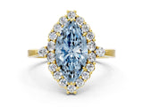 Yellow gold Fancy Blue Marquise Cut Diamond Halo Ring with Pear Side Stones and Prong Setting_63