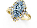 Yellow gold Fancy Blue Marquise Cut Diamond Halo Ring with Pear Side Stones and Prong Setting_64