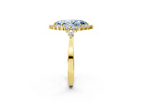Yellow gold Fancy Blue Marquise Cut Diamond Halo Ring with Pear Side Stones and Prong Setting_65