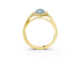 Yellow gold Fancy Blue Marquise Cut Diamond Halo Ring with Pear Side Stones and Prong Setting_66