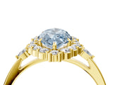 Yellow gold Fancy Blue Marquise Cut Diamond Halo Ring with Pear Side Stones and Prong Setting_67