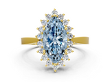 Yellow gold Fancy Blue Marquise  Cut Diamond Halo Ring with Round Brilliant Halo and Solitaire Band_87