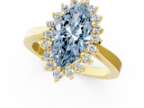 Yellow gold Fancy Blue Marquise  Cut Diamond Halo Ring with Round Brilliant Halo and Solitaire Band_88