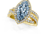Yellow gold Fancy Blue Marquise Cut Diamond Halo Ring with Round Split Shank and Prong Setting_38