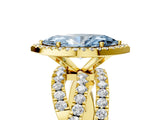 Yellow gold Fancy Blue Marquise Cut Diamond Halo Ring with Round Split Shank and Prong Setting_42