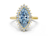 Yellow gold Fancy Blue Marquise  Cut Diamond Halo Ring with Solitaire Band and Prong Setting_53