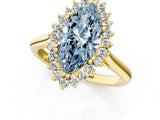 Yellow gold Fancy Blue Marquise  Cut Diamond Halo Ring with Solitaire Band and Prong Setting_54