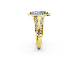 Yellow gold Fancy Blue Marquise Cut Diamond Halo Ring with Split Shank Pavé Band and Four-Prong Setting_2