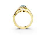 Yellow gold Fancy Blue Marquise Cut Diamond Halo Ring with Split Shank Pavé Band and Four-Prong Setting_3