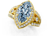 Yellow gold Fancy Blue Marquise Cut Diamond Halo Ring with Split Shank and Bezel Accents and Four-Prong Setting_1