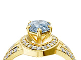 Yellow gold Fancy Blue Marquise Cut Diamond Halo Ring with Split Shank and Bezel Accents and Four-Prong Setting_4