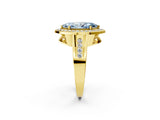 Yellow gold Fancy Blue Marquise Cut Diamond Halo Ring with Split Shank and Bezel Accents and Prong Setting_2