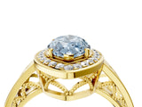 Yellow gold Fancy Blue Marquise Cut Diamond Halo Ring with Split Shank and Bezel Accents and Prong Setting_4