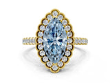 Yellow gold Fancy Blue Marquise  Cut Diamond Milgrain Floral Halo Engagement Ring with Pavé Band_15