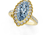 Yellow gold Fancy Blue Marquise  Cut Diamond Milgrain Floral Halo Engagement Ring with Pavé Band_16