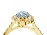 Yellow gold Fancy Blue Marquise  Cut Diamond Milgrain Floral Halo Engagement Ring with Pavé Band_19