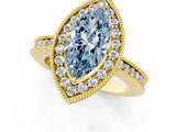 Yellow gold Fancy Blue Marquise Cut Diamond Milgrain Halo Engagement Ring with Round Pavé Band and Prong Setting_13