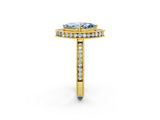 Yellow gold Fancy Blue Marquise Cut Diamond Milgrain Halo Engagement Ring with Round Pavé Band and Prong Setting_14