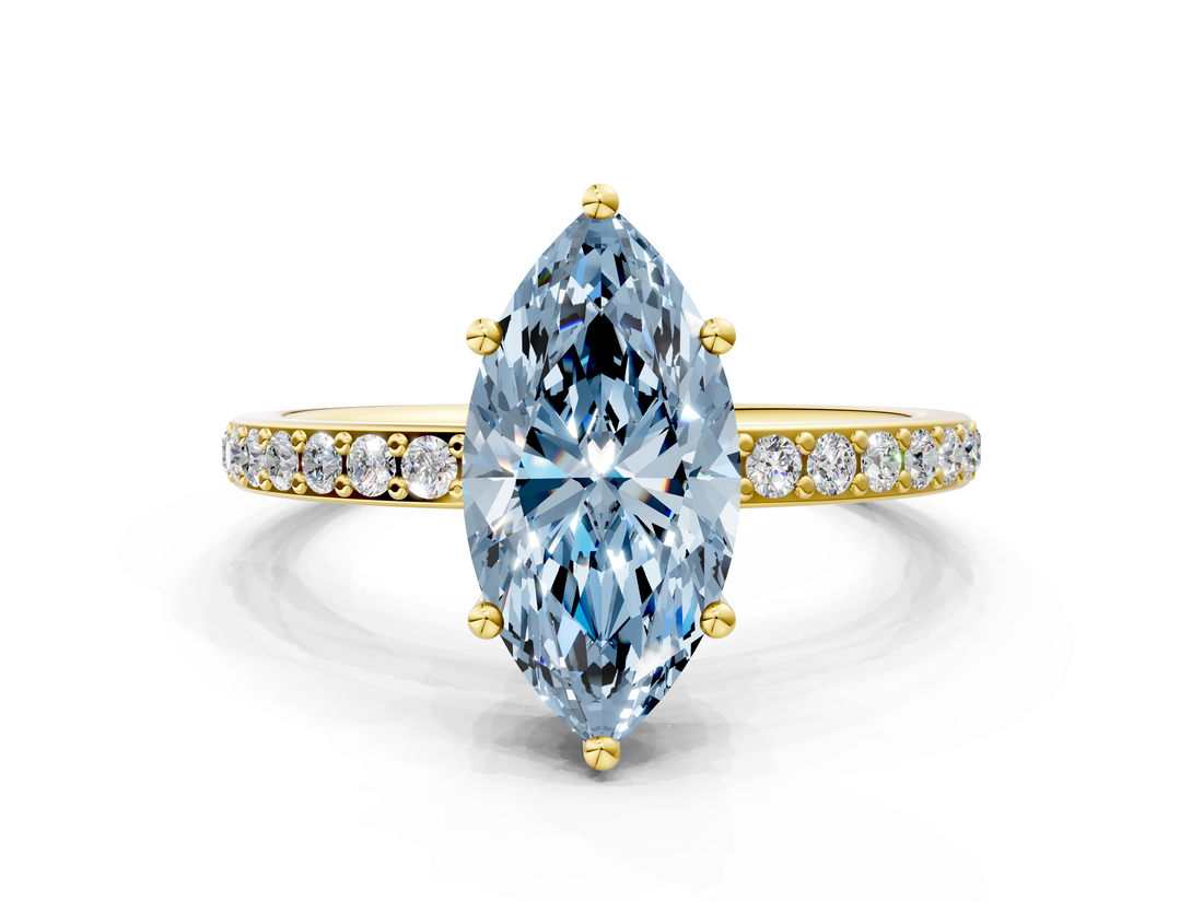 Yellow gold Fancy Blue Marquise  Cut Diamond Pavé Band Ring with Four-Prong Setting_23