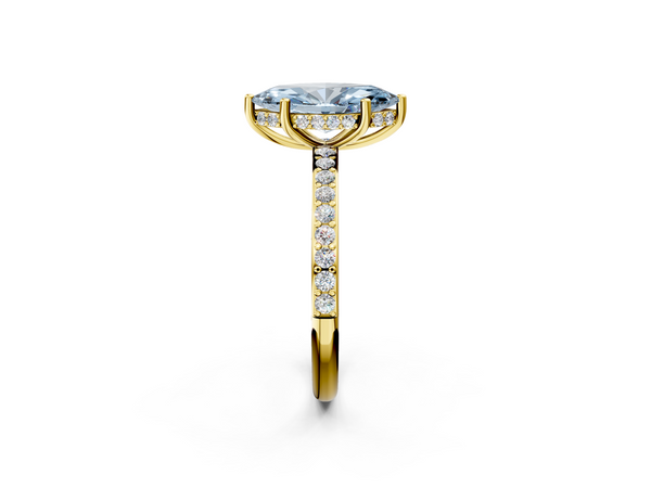 Yellow gold Fancy Blue Marquise  Cut Diamond Pavé Band Ring with Four-Prong Setting