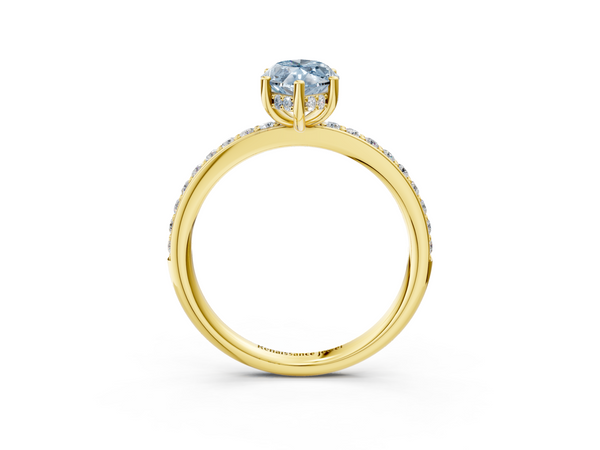 Yellow gold Fancy Blue Marquise  Cut Diamond Pavé Band Ring with Four-Prong Setting