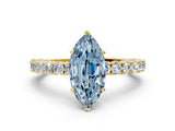 Yellow gold Fancy Blue Marquise Cut Diamond Pavé Band Solitaire Ring with Prong Setting_78