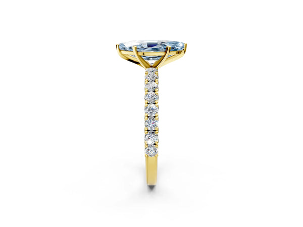 Yellow gold Fancy Blue Marquise Cut Diamond Pavé Band Solitaire Ring with Prong Setting