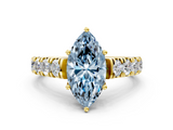 Yellow gold Fancy Blue Marquise  Cut Diamond Pavé Band Solitaire with Four-Prong Setting_3