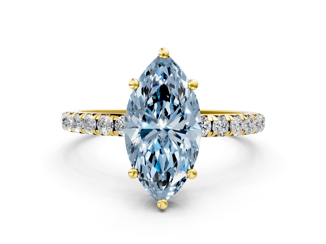 Yellow gold Fancy Blue Marquise  Cut Diamond Pavé Band Solitaire with Four-Prong Setting_3