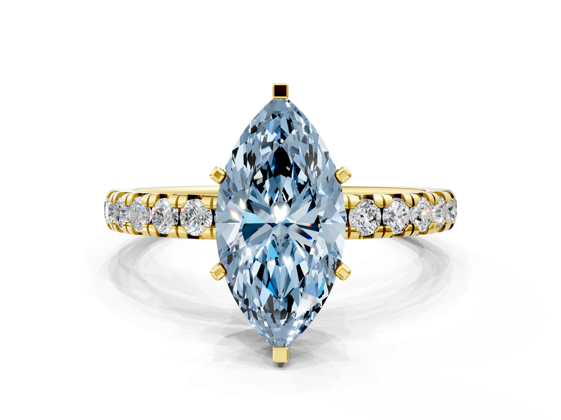 Yellow gold Fancy Blue Marquise  Cut Diamond Pavé Band with Four-Prong Setting_38