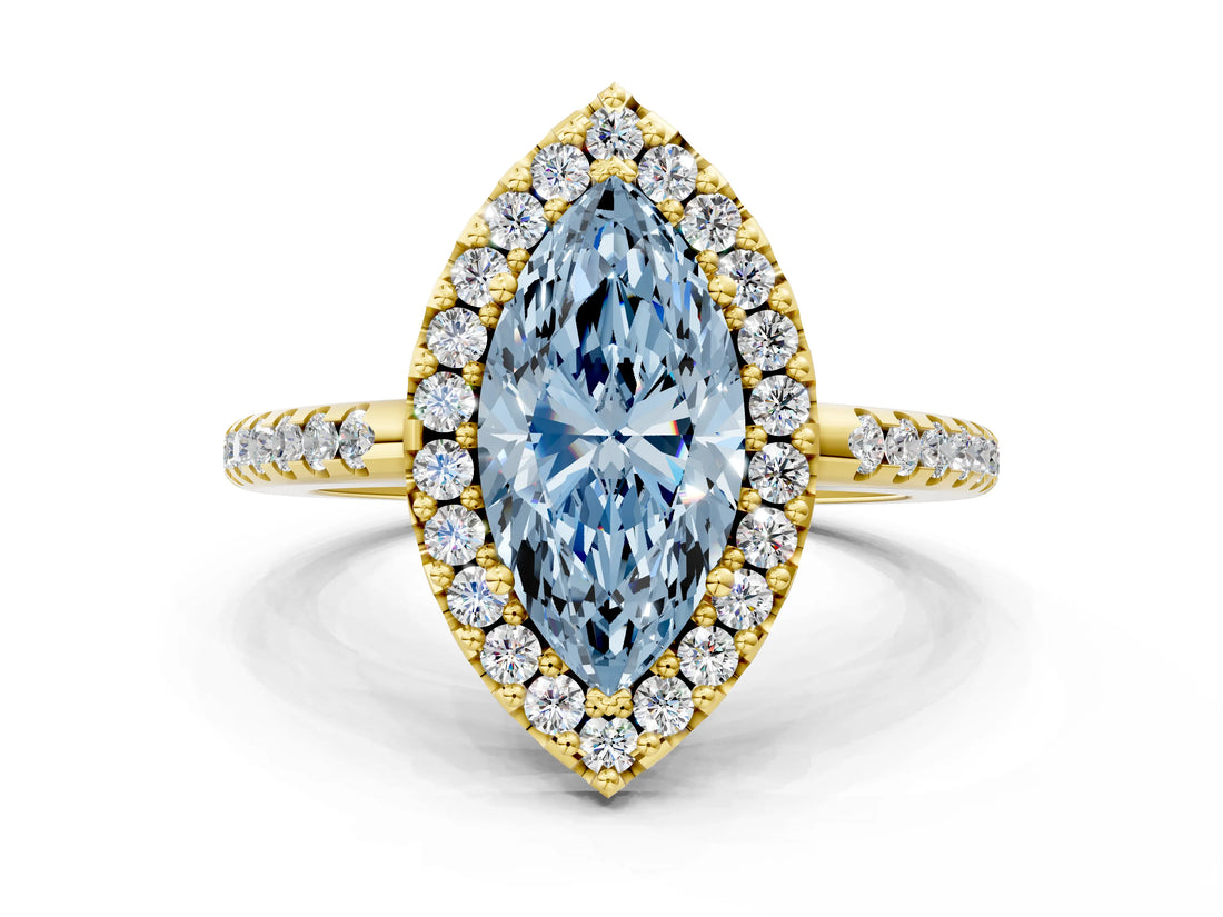 Yellow gold Fancy Blue Marquise Cut Diamond Pavé Halo Ring with Four-Prong Setting_36