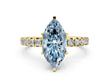 Yellow gold Fancy Blue Marquise Cut Diamond Pavé Solitaire Ring with Round Band and Prong Setting_12