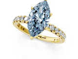 Yellow gold Fancy Blue Marquise Cut Diamond Pavé Solitaire Ring with Round Band and Prong Setting_13