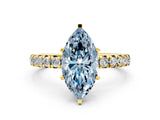 Yellow gold Fancy Blue Marquise Cut Diamond Pavé Solitaire Ring with Round Band and Prong Setting_24