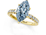 Yellow gold Fancy Blue Marquise Cut Diamond Pavé Solitaire Ring with Round Band and Prong Setting_25