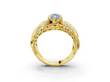 Yellow gold Fancy Blue Marquise Cut Diamond Pave Art Deco Split Shank Ring with Four-Prong Setting_3