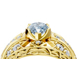 Yellow gold Fancy Blue Marquise Cut Diamond Pave Art Deco Split Shank Ring with Four-Prong Setting_4