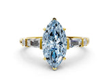 Yellow gold Fancy Blue Marquise  Cut Diamond Ring with Baguette Side Stones, Channel Set Band, and Four-Prong Setting_24